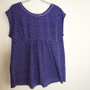 Motherhood Maternity Babydoll Short Sleeve Top Back Zipper‎ Blue Pink Print XL